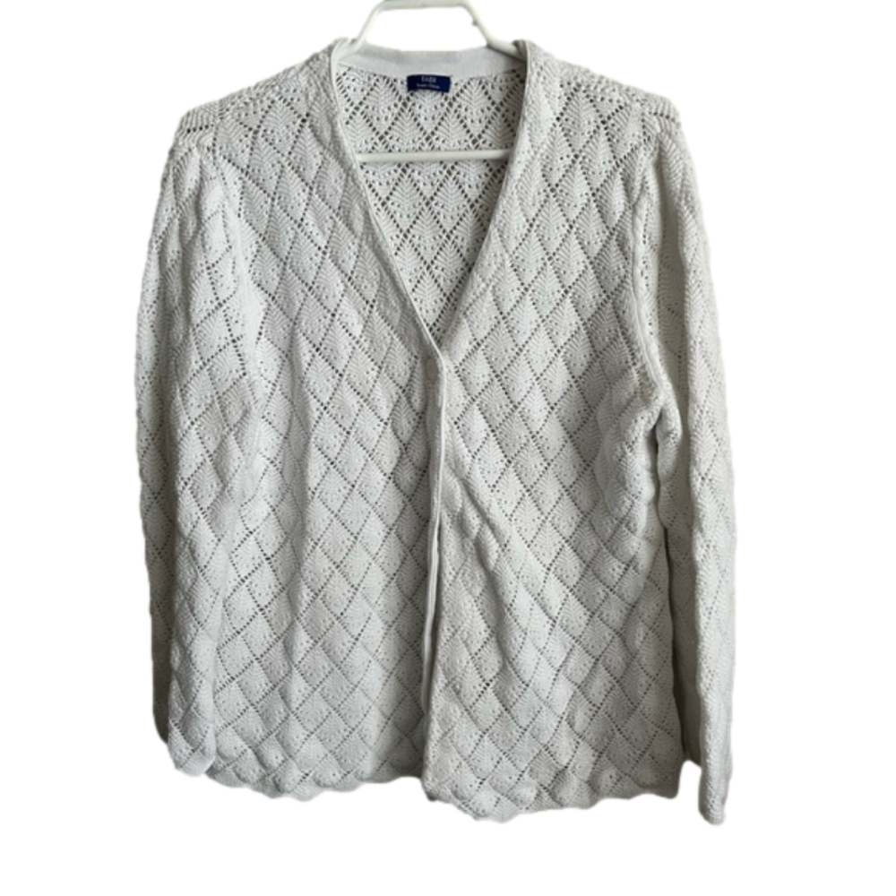 3/$40 Tabi Xl White Crochet Single Button Cardigan 100% Cotton
